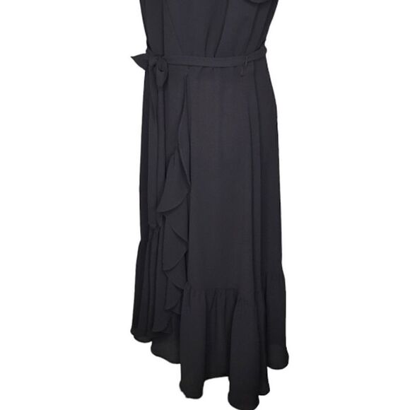 Talbots Black V-neck Cascading Wrap Lined Dress Size 12P - Picture 4 of 10